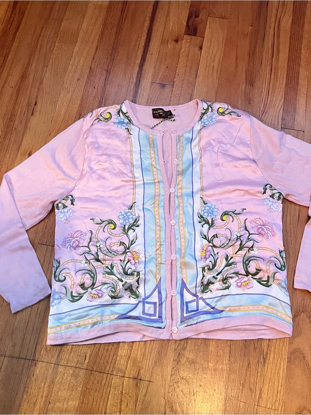 Vintage Pastel Pink Floral Button-Front Cardigan